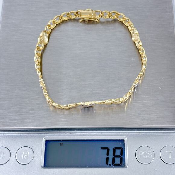 Estate Gold-Tone Sterling Silver 925 Diamond Heart Link Bracelet 7.5" - Picture 9 of 9